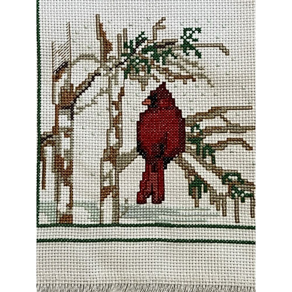 Vintage Needlepoint Table White Place Mat Handmade 4 Piece Cardinal